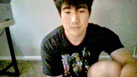 Asian guy in black t-shirt sits for creamy facial cumshot food video preview