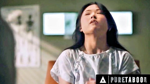 Lulu Chu in seductive white blouse, open mouth gaze, Pure Taboo threesome tease