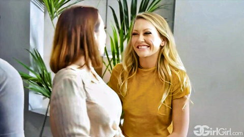 Dee Williams and Adira Allure smiling intimately in First Time Home Buyer lesbian scene
