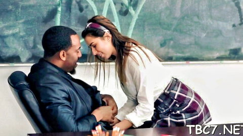Pretty hot European schoolgirl teases talented black dude in suit