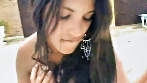 Cock-hungry Latina brunette with long hair and earrings, intense expression during ass fucking