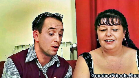 Chubby mature woman and older man chatting in buddy porn scene