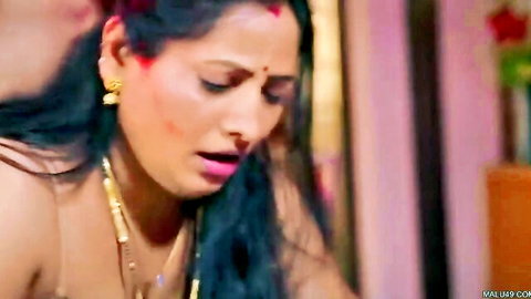 Indian wife with big tits and gold jewelry moaning topless in ecstasy