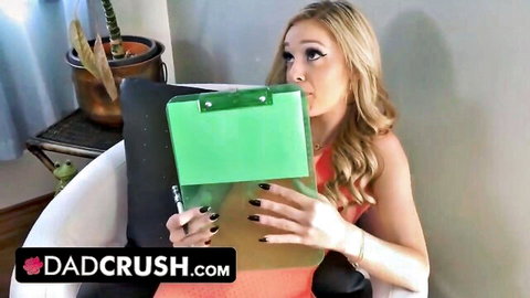 Kali Roses hot blonde stepdaughter holding clipboard in DadCrush