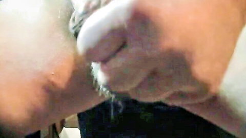 Mature grandpa solo wank with uncut cock close-up