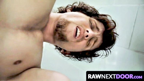 Scotty Zee and Ian Greene in steamy gay shower bareback sex close-up