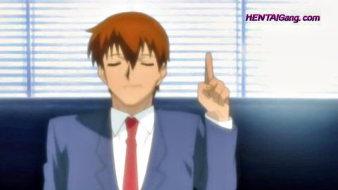 Anime man in suit pointing with finger in seductive hentai scene