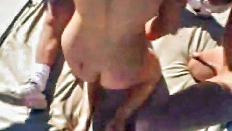 Nude woman in outdoor doggy style with big cock penetration