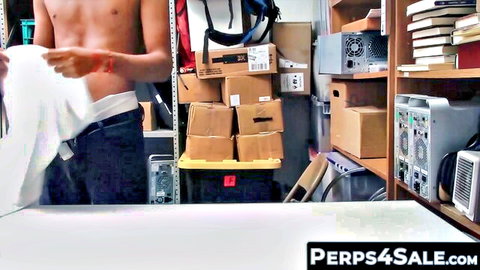 Shirtless muscular hunk officer in underwear with thief tease