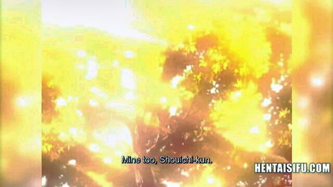 Glowing anime forest scene from The Troublesome Sisters hentai, Mine and Shouli-kun moment