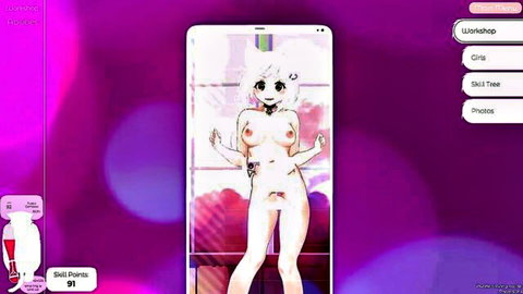 Nude anime neko waifu standing pose in steamy hentai gameplay