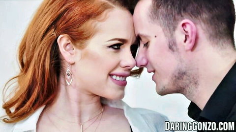 Ella Hughes ginger redhead in intimate nose-to-nose embrace with lover