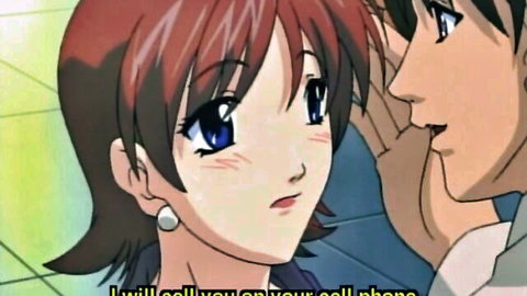 Hentai red-haired news lady with blue eyes surprised by man's whisper