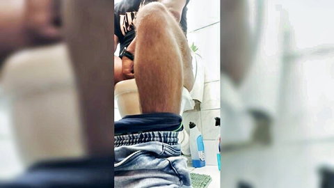 Hairy man pants down on toilet, farting scat fetish amateur video