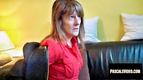 Brunette MILF in red blouse after steamy blowjob session