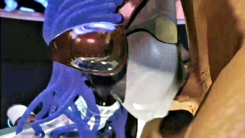 Powerful female robot Doppleganger Zero deepthroats and slams cock with blue tentacles