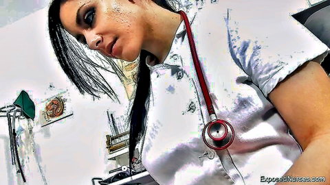 Nurse Erica exposes tits in solo masturbation scene