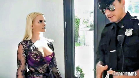 Slimthick Vic blonde MILF in sexy lingerie flirts with cop