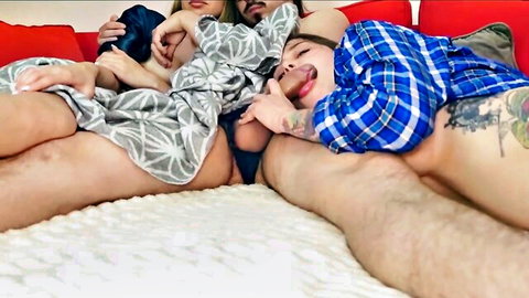 MySchoolLife in intimate reality threesome with blonde in dress