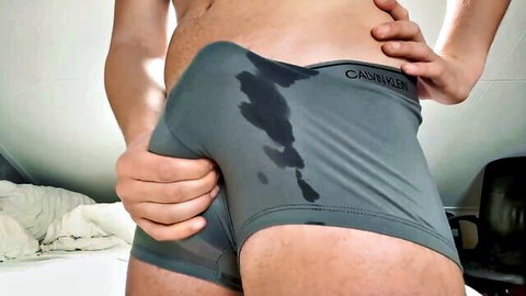 Muscular Arab man teasing in wet Calvin Klein underwear, gay bondage preview