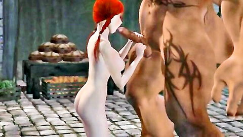 Redhead Sarah holding massive monster cock outdoors