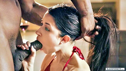 Alex Coal giving intense blowjob to black man in red bikini
