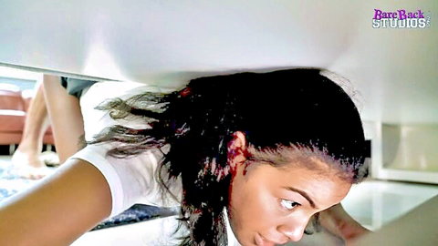 Maya Farrell stuck under bed, hot stepdaughter fucked scene
