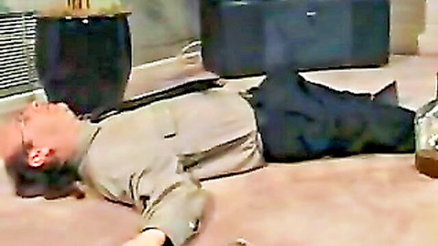 Mature man passed out drunk on floor in teen and mature scene