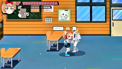 Pixel art hentai schoolgirl deepthroats guy in spacesuit, cum in mouth scene