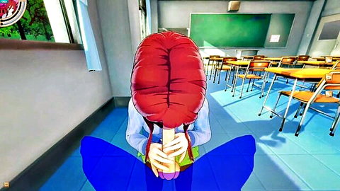 Miku Nakano anime schoolgirl in ass-up pose from behind