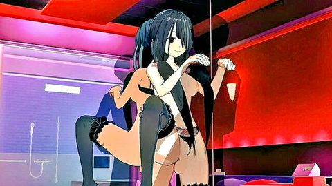 Kurumi Tokisaki 3D hentai with twin in explicit lesbian pose, black stockings