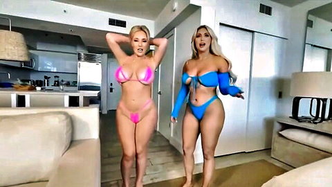 Savannah Bond and blonde PAWG in bikinis, posing seductively