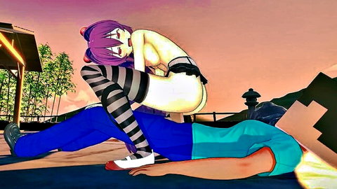 3D hentai spider girl in stockings riding Minecraft guy