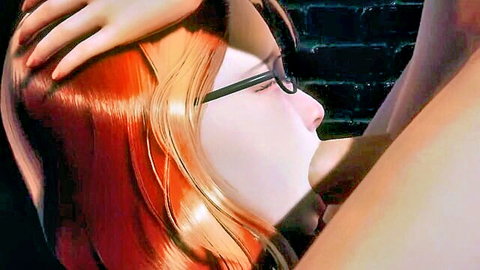 Red-haired beauty secretary in glasses during passionate office sex