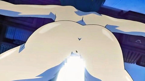 Hentai anime girl spreads massive pale ass cheeks wide open with glowing white anal penetration beam