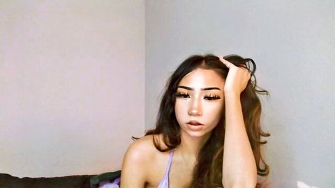 Angelllsworlddd cute petite model in purple top, long hair tease