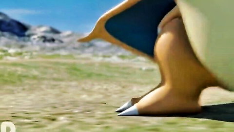 Misty x Charizard Pokemon hentai scene featuring Charizard's rear view