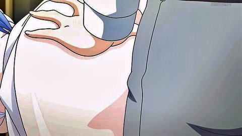 Anime girl in white dress with blue accents, close-up tease scene from JAV hentai Ep.1