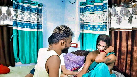 Desi step-siblings Teju & Rafae in intimate saree home service scene