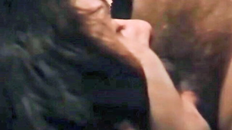 Retro Danish porn: brunette woman giving oral to man in toilet scene