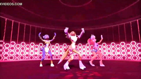 Seductive fox and bunny furry girls dancing in 3D hentai animation