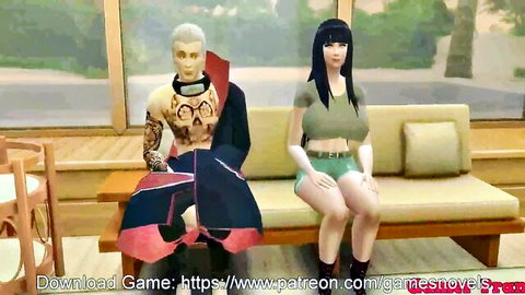 Hinata and Hidan in teasing Naruto hentai pose, big tits and tattoos visible