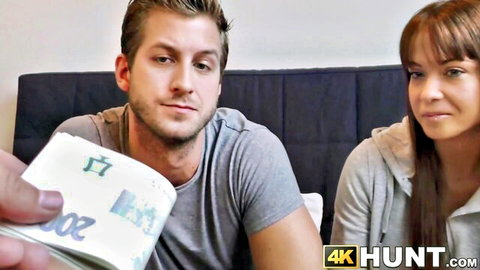Young beauty in hoodie handed cash by hung perv in cuckold scene - Hunt4K
