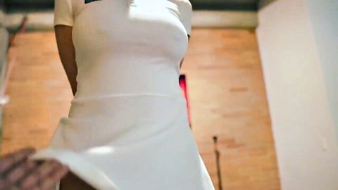 Alicia Trece teases with lifted white dress, exposing curvy ass in workout tease