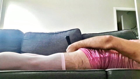 Melinangel testing new toy in shiny pink lingerie and stockings
