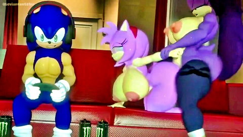 Sonic cucked: Rouge fingers Amy Rose from behind while Sonic watches, furry yiff