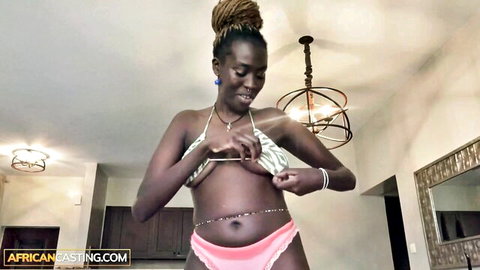 Alexis Crystal as African model exposing breasts in bikini during casting, amateur tease