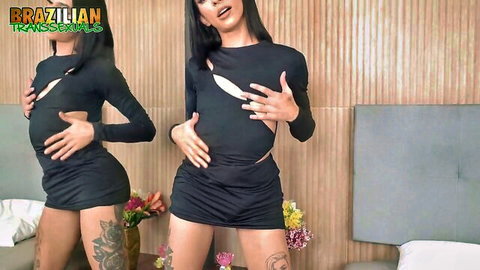 Giulia Rodrigues Brazilian trans in sexy black cutout dress teasing