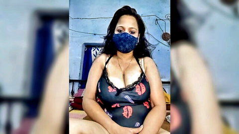 Summi579 brunette MILF in black lace lingerie teasing big cleavage
