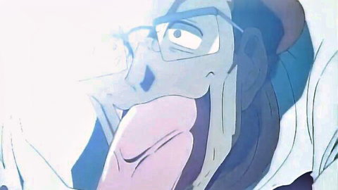 Intense anime girl with glasses and flowing hair in seductive pose